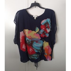 Dressbarn Navy Floral Sleeveless Shirt